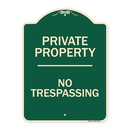 Signmission Designer Series Sign-No Trespassing, Green Heavy-Gauge Aluminum, 24" H, G-1824-9811 A-DES-G-1824-9811